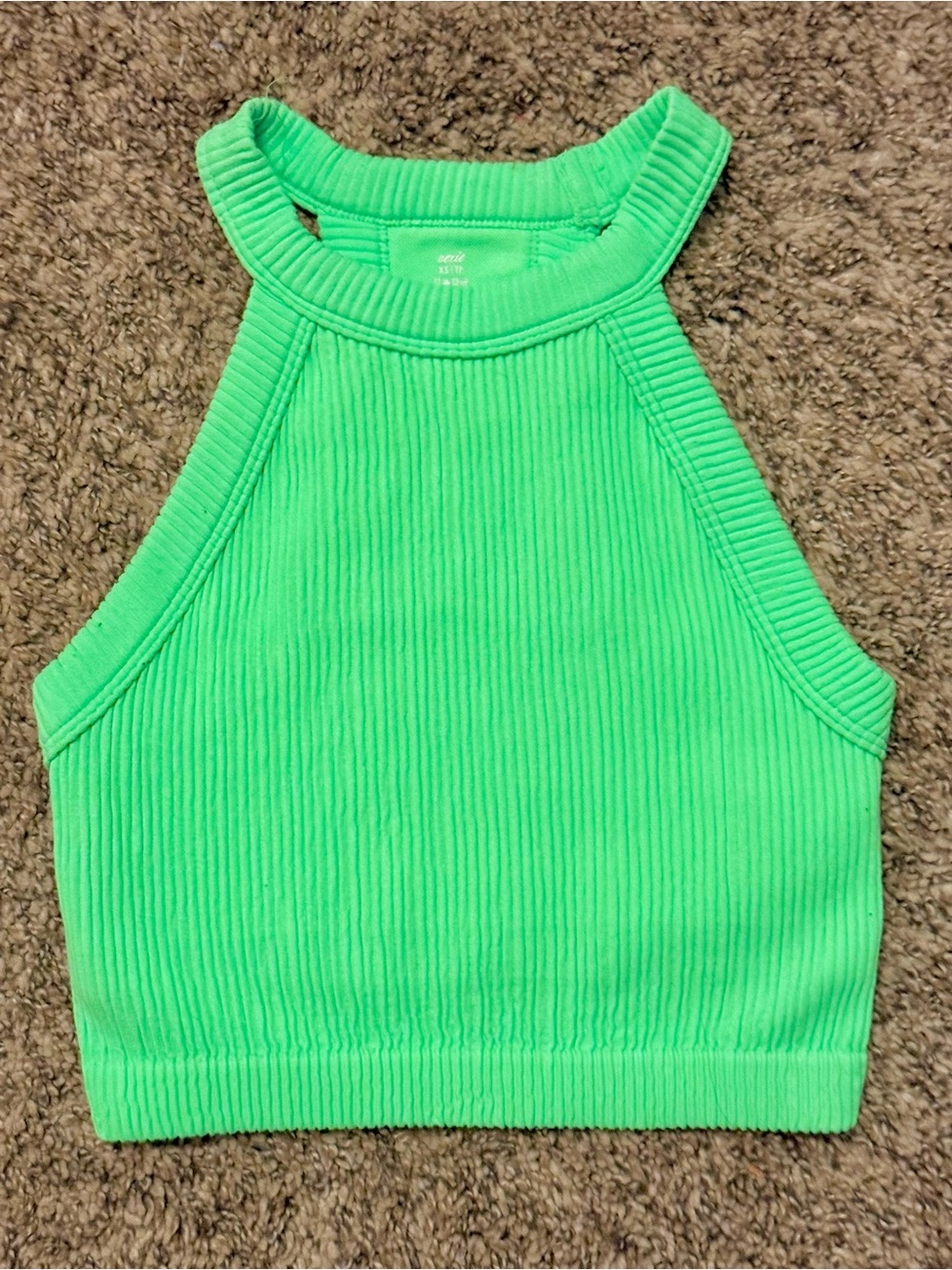 aerie Bright Green Ribbed Halter Crop Tank
